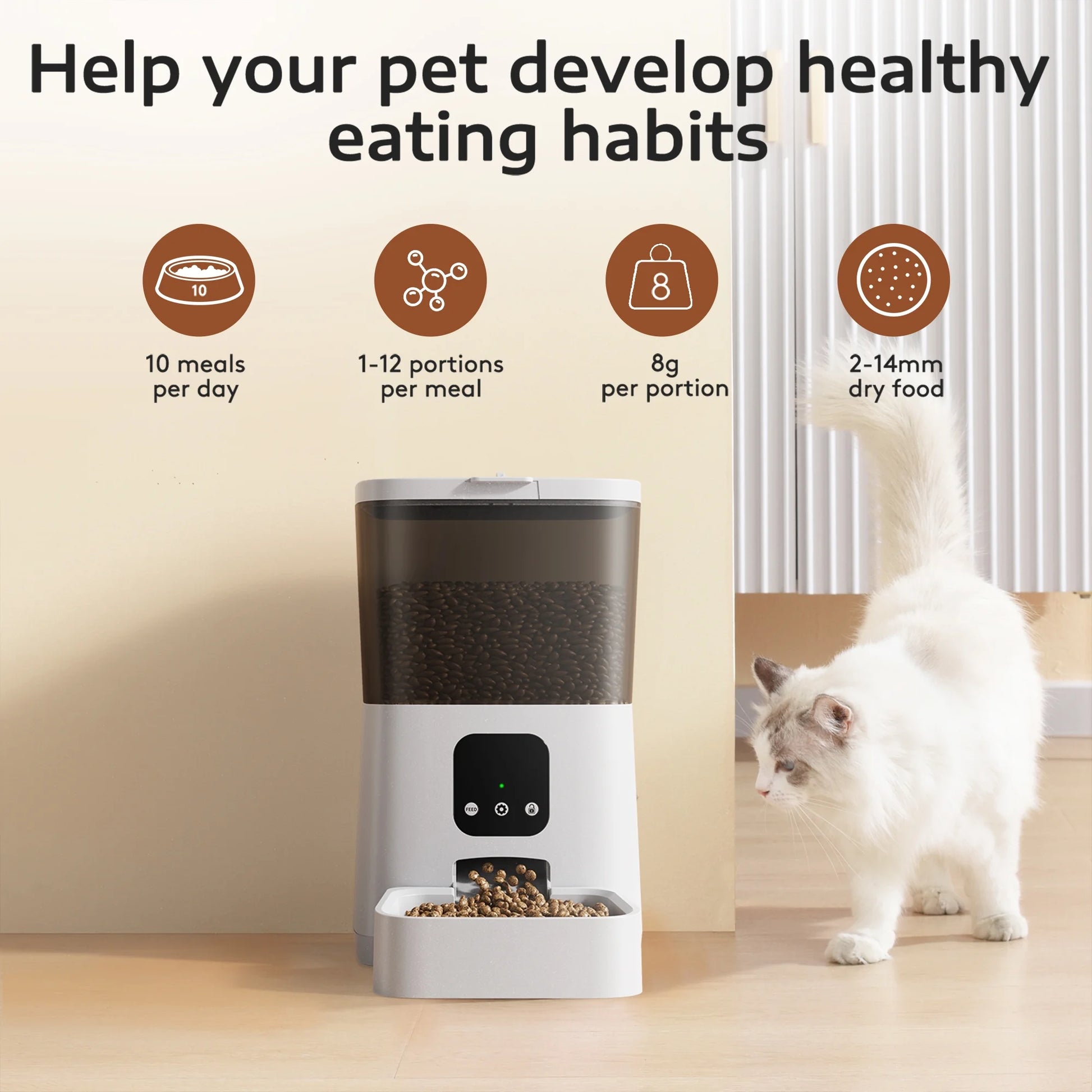 7L Automatic Smart Food Dispenser Pet Feeder, Wi-Fi Timed with APP Remote Feeding for Cats and Dogs White 13.10 X 6.50 X 12.60 In