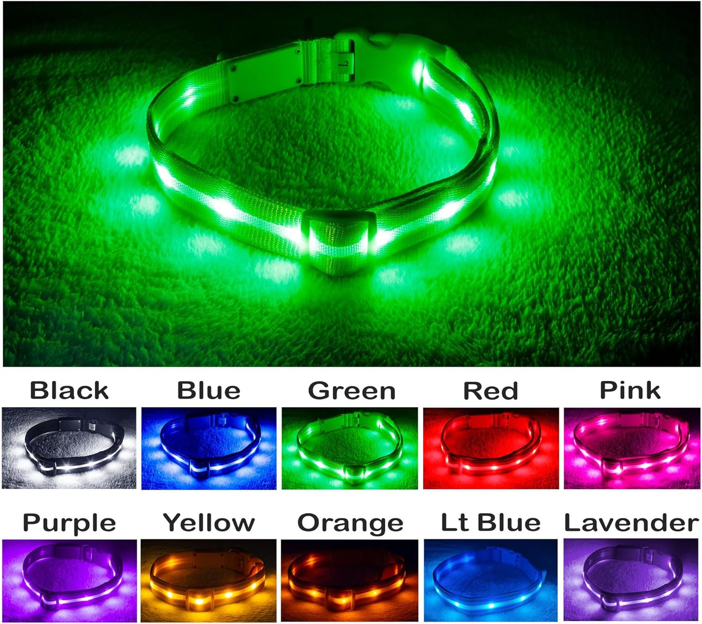 ' Safety LED Dog Collar – USB Rechargeable with Water Resistant Flashing Light