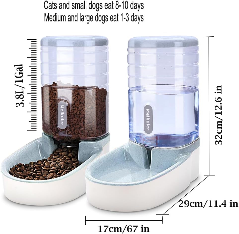 Pets Auto Feeder 3.8L,Food Feeder and Water Dispenser Set for Small & Big Dogs Cats and Pets Animals (Grey)