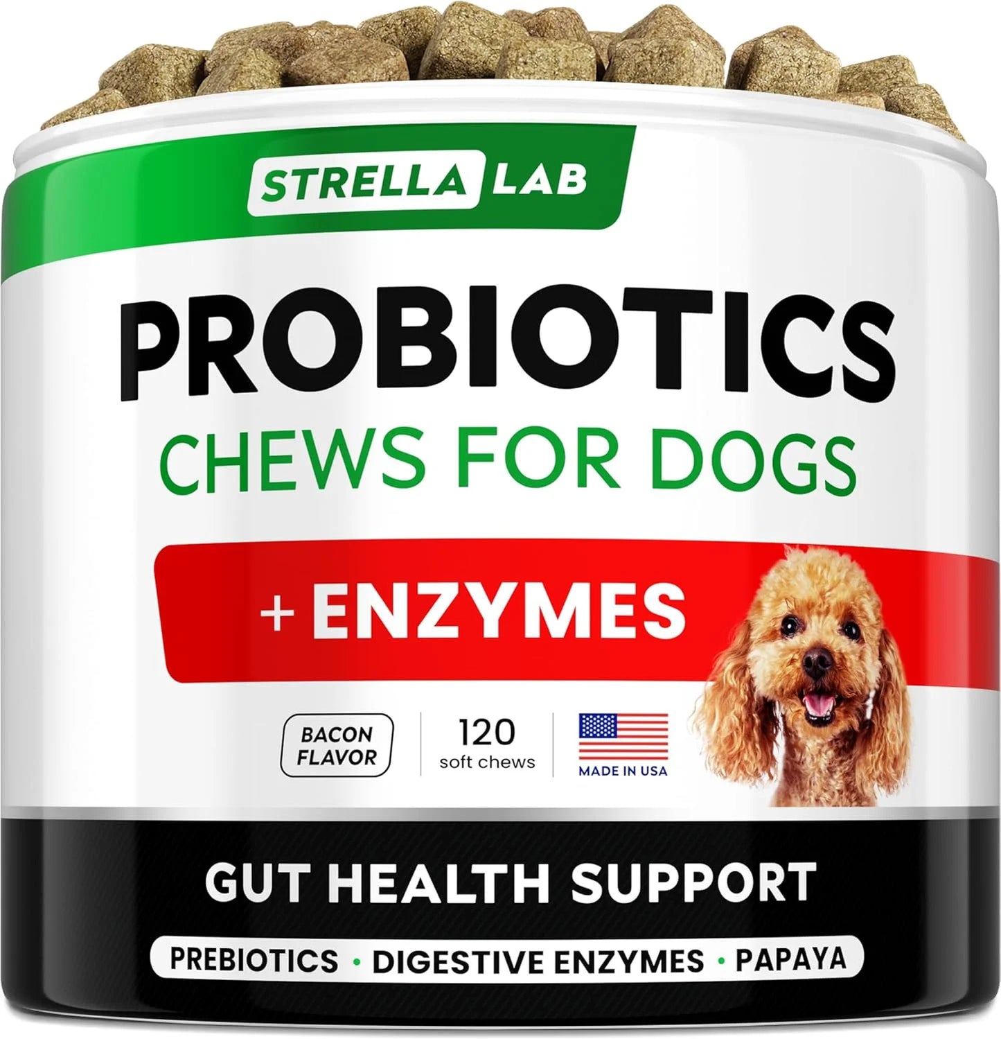 Dog Probiotics Treats for Picky Eaters (180Ct) - Digestive Enzymes + Prebiotics - Chewable Fiber Supplement - Allergy, Diarrhea, Gas, Constipation, Upset Stomach Relief - Improve Digestion