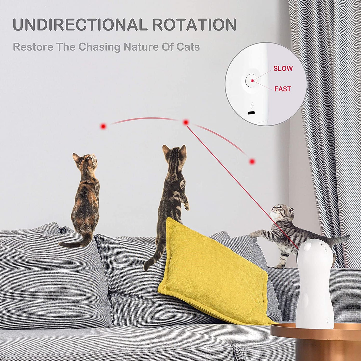 Cat Laser Toy Automatic Interactive Toys for Cats Kitten Dogs USB Charging and Battery Powered 5 Random Pattern Fast Slow Light Flashing Model